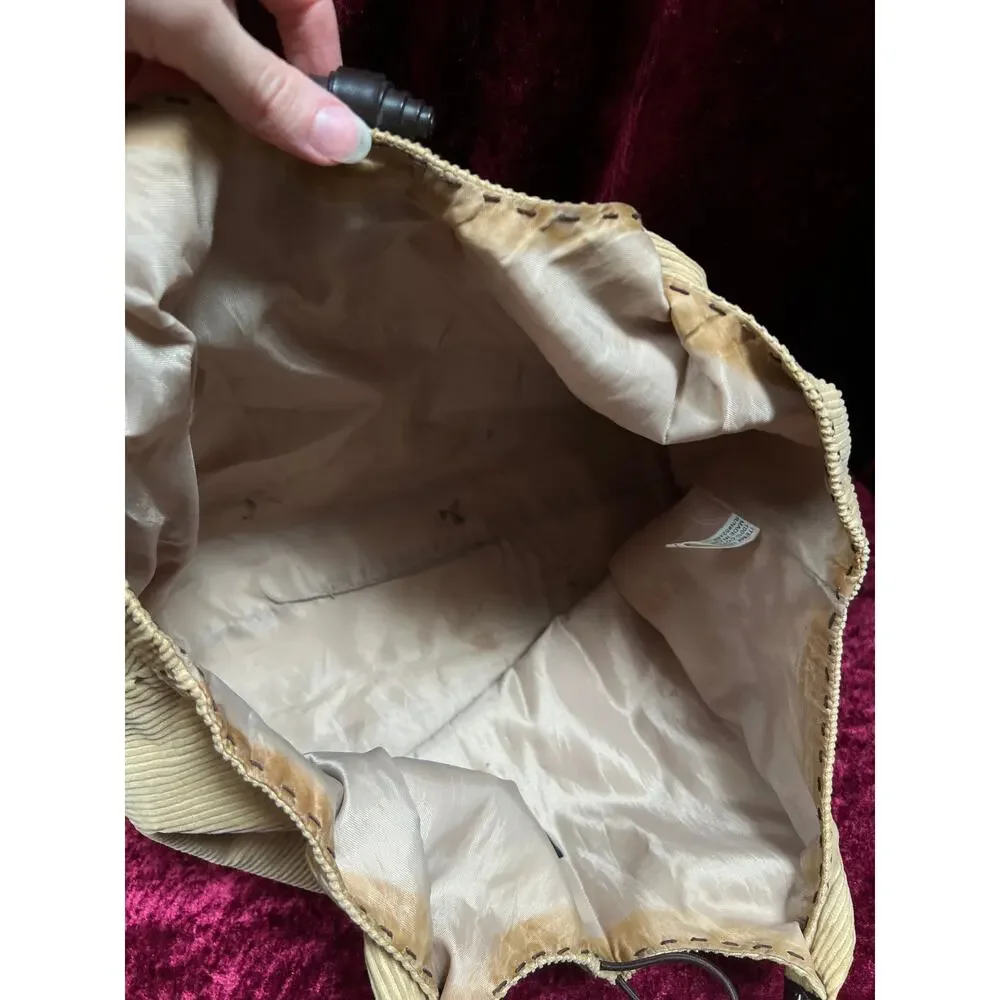 Vintage Moda International Corduroy Shoulder Bag - Tan Cotton Brown PVC Tote